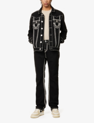 True Religion Mens Jimmy Contrast-stitch Denim Jacket Rinse Black In Rinse Black