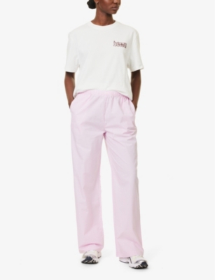 ADANOLA: Striped-print straight-leg high-rise cotton-poplin trousers