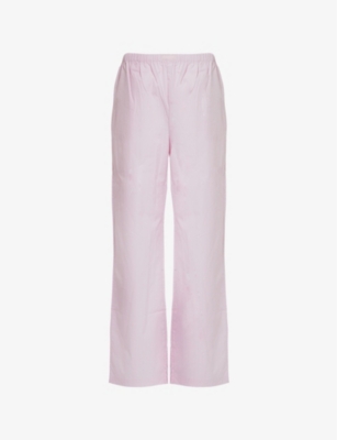 Adanola Womens Striped-print Straight-leg High-rise Cotton-poplin Trousers Candy Pink Stripe