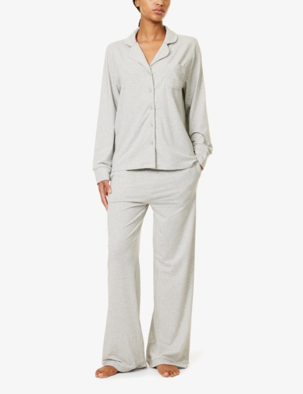 Long-sleeve jersey pyjama shirt