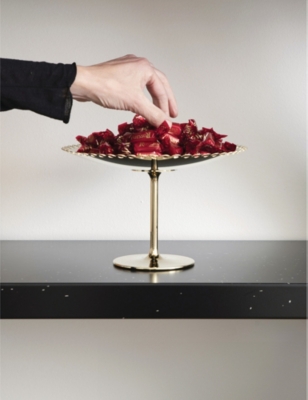 Alessi Edges Brass Cake Stand In Gold
