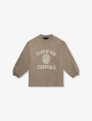 Essentials Heather Gray Logo-print Long-sleeves Cotton-jersey T-shirt 2-16 Y In Heather Gray