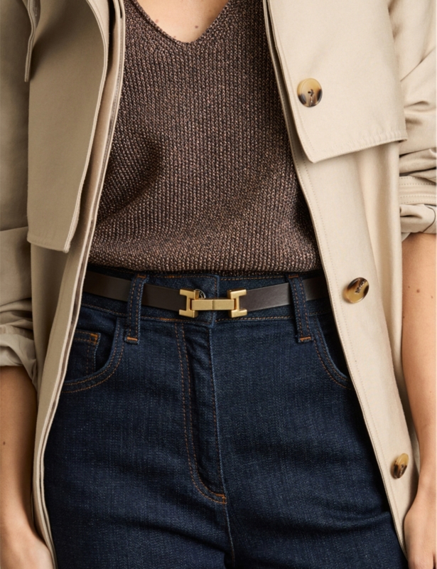 Hayley Hinged-Buckle Leather Belt
