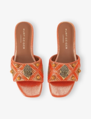 Shop Kurt Geiger Womens  London Kensington Eagle-embellished Woven Mules In Red Comb