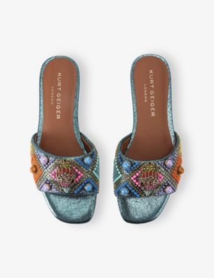 Shop Kurt Geiger Womens  London Kensington Jewel Crystal-embellished Metallic-woven Sandals In Turq Other