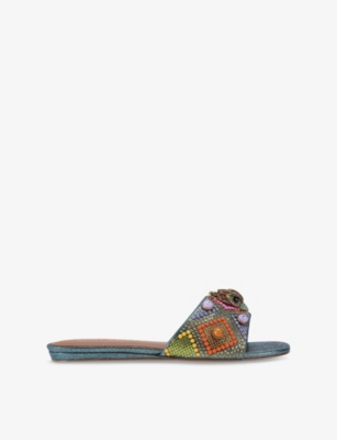 Shop Kurt Geiger Womens  London Kensington Jewel Crystal-embellished Metallic-woven Sandals In Turq Other