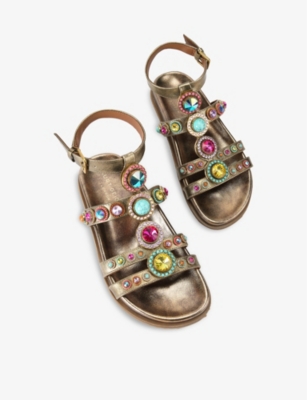 Kurt Geiger Womens Bronze Com Octavia Flexi Crystal-embellished Metallic-leather Sandals In Bronze Com