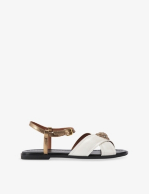 KURT GEIGER LONDON: Orson Cross-Strap Patent-Leather Flat Sandals