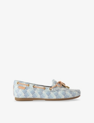 KURT GEIGER LONDON: Eagle-Embellished Grained-Leather Moccasin Loafers