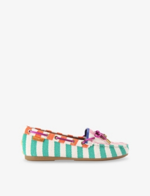 KURT GEIGER LONDON: Eagle-Embellished Canvas Moccasin Loafers