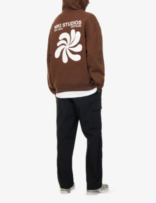 Mki Miyuki Zoku Ens Brown Abstract Kangaroo-pocket Relaxed-fit Cotton-blend Hoody In Brown