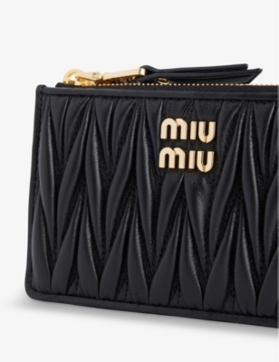 MIU MIU WOMENS NERO MATELASSÉ LEATHER ENVELOPE WALLET 