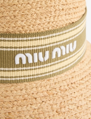 MIU MIU: Nastro Logo-Embellished Raffia Bucket Hat