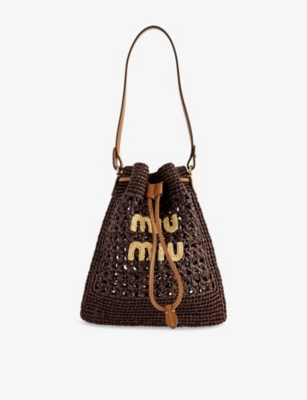 MIU MIU: Logo-Embroidered Mini Crochet Shoulder Bag