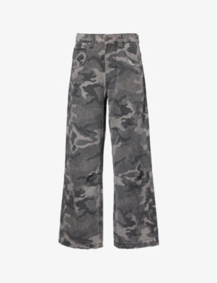 JADED LONDON MENS BLACK COLOSSUS CAMOUFLAGE-PRINT WIDE-LEG RELAXED-FIT DENIM-BLEND JEANS 