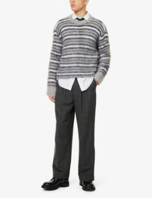 JADED LONDON MENS GREY GOLIATH CHECK-PRINT WIDE-LEG RELAXED-FIT STRETCH-WOVEN BLEND TROUSERS 