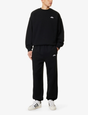 Crown logo-embroidery wide-leg cotton-jersey jogging bottoms