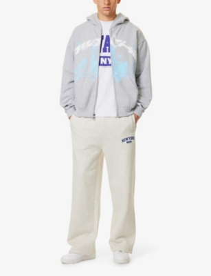 Script logo-print wide-leg cotton-jersey jogging bottoms