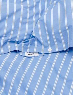 TEKLA: Percale Stripe-Pattern Double Cotton Duvet Cover