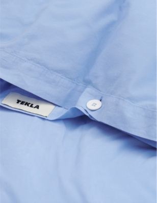 Tekla Percale Stripe-pattern Double Organic-cotton Duvet Cover Island Blue In Island Blue