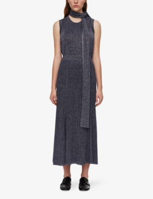 Lurex ribbed knitted midi skirt