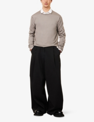 GIORGIO ARMANI MENS PEARL CREW-NECK SILK AND COTTON-BLEND JUMPER