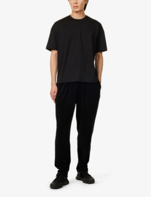 Shop Giorgio Armani Mens  Logo-embroidered Crew-neck Cotton T-shirt In Black