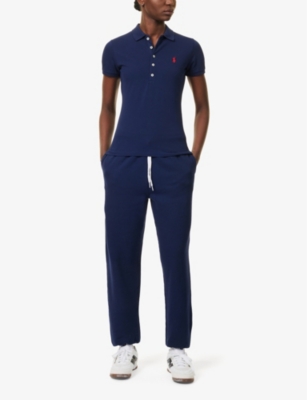 POLO RALPH LAUREN WOMENS NEWPORT NAVY JULIE SLIM-FIT SHORT-SLEEVE COTTON-PIQUÉ POLO SHIRT 