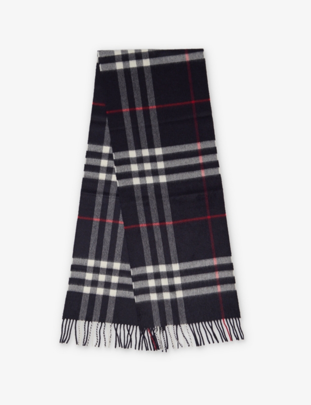 Check-print fringed cashmere scarf