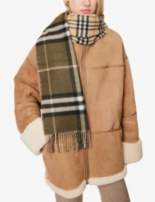 BURBERRY: Check-print fringed cashmere scarf
