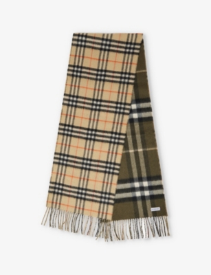 BURBERRY: Check-print fringed cashmere scarf