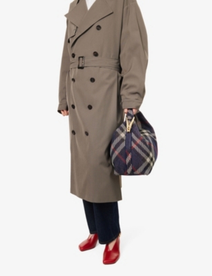 Burberry Womens Peg Medium Knitted Top-handle Bag Marine In Marine