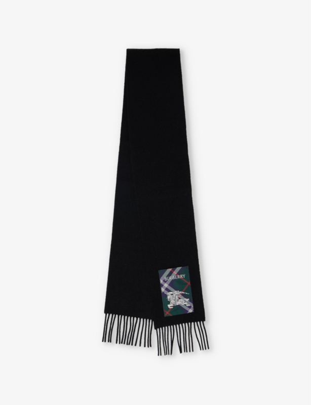 Brand-patch fringed cashmere scarf