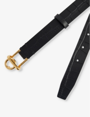 BURBERRY WOMENS BLACK ROCKING HORSE LEATHER BELT