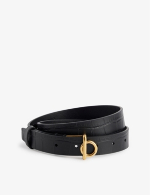 BURBERRY WOMENS BLACK ROCKING HORSE LEATHER BELT