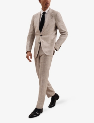 REISS: Ashton Checked Slim-Fit Linen Trousers