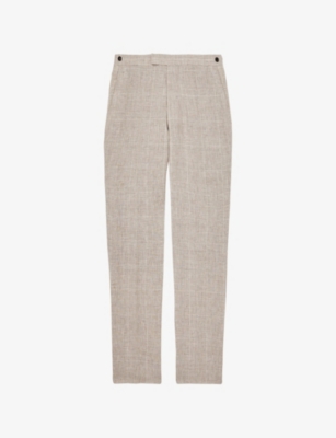 REISS: Ashton Checked Slim-Fit Linen Trousers