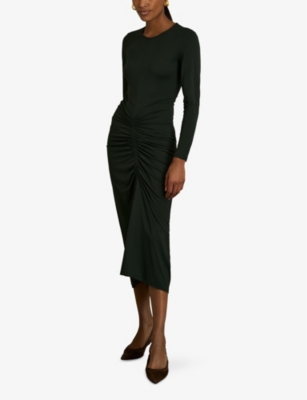 Shop Reiss Womens Green Ginny Ruched Stretch-jersey Midi Dress