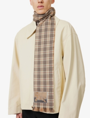 BURBERRY: Reversible check-pattern cashmere knitted scarf