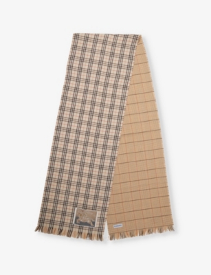 BURBERRY: Reversible check-pattern cashmere knitted scarf