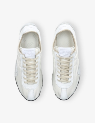 Maison Margiela White Low Top Sneakers With Logo Patch On The Tongue And Contrasting Heel In Cotton Blend Woman In White/blk