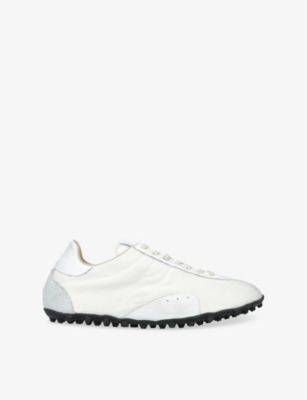 Maison Margiela White Low Top Sneakers With Logo Patch On The Tongue And Contrasting Heel In Cotton Blend Woman In White/blk