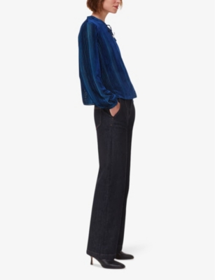 WHISTLES WOMENS MULTI-COLOURED DEVORE VELVET-TEXTURE WOVEN BLOUSE 