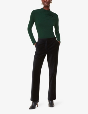 Whistles Womens Ruched-front Long-sleeve Top Dark Green In Dark Green