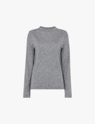Whistles Womens Round-neck Long-sleeve Woven Top Grey In Grey
