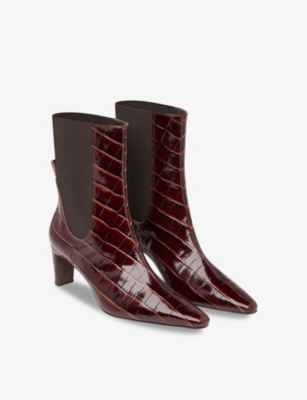 Whistles Omens  Darla Croc-embossed Leather Heeled Ankle Boots In Brown