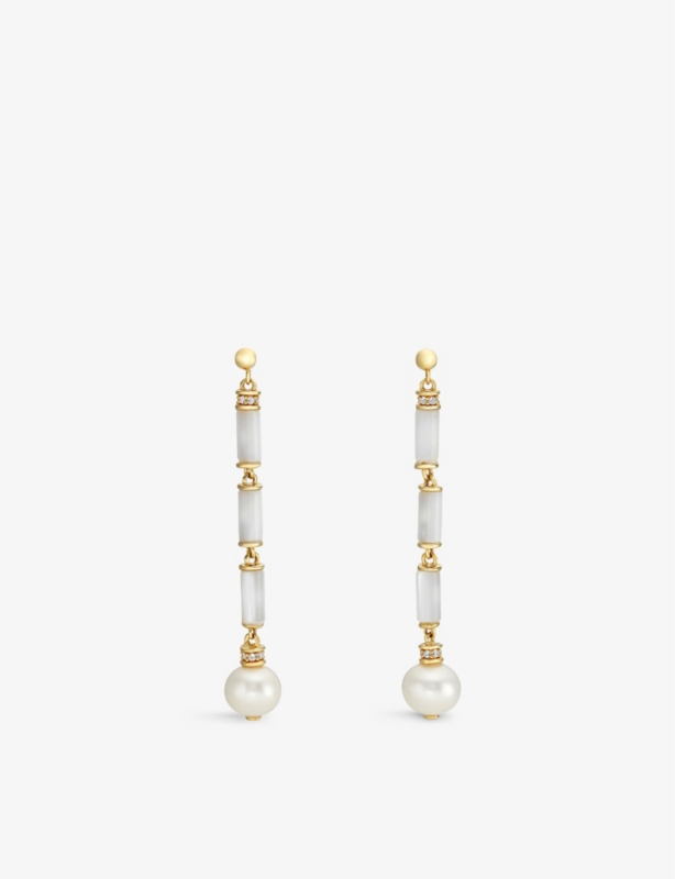 Column 18ct yellow gold-plated vermeil sterling-silver, mother-of-pearl and topaz drop earrings
