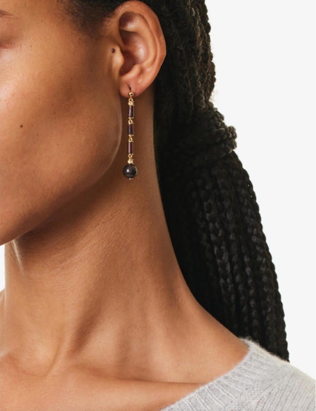 Column 18ct yellow gold-plated vermeil sterling-silver, bloodstone and topaz drop earrings
