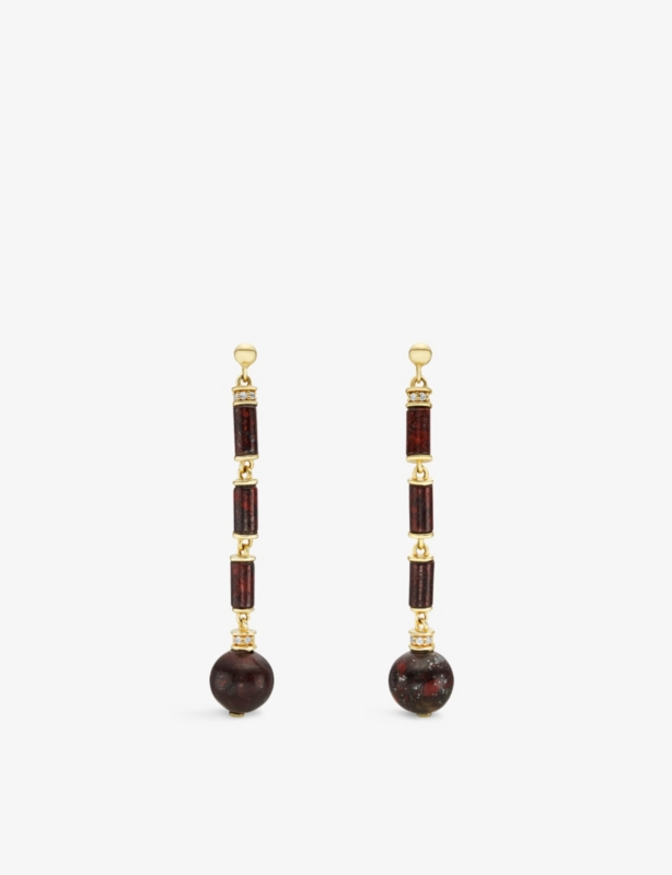 Column 18ct yellow gold-plated vermeil sterling-silver, bloodstone and topaz drop earrings