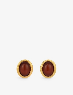 Heaven Mayhem Beverly Brown Oval Drop Earrings In 18k Gold Plated In Gold / Brown